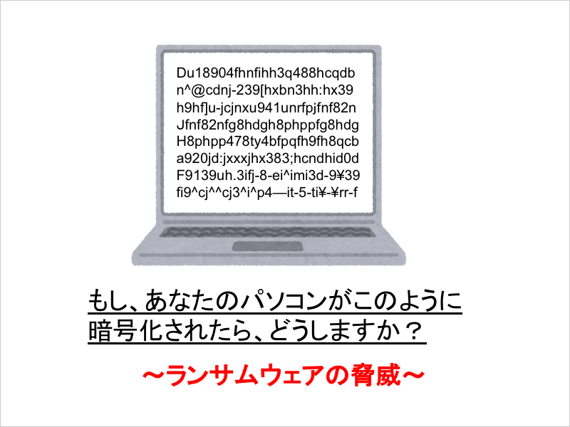 もし、あなたのパソコンがこのように暗号化されたら、どうしますか？〜ランサムウェアの脅威〜